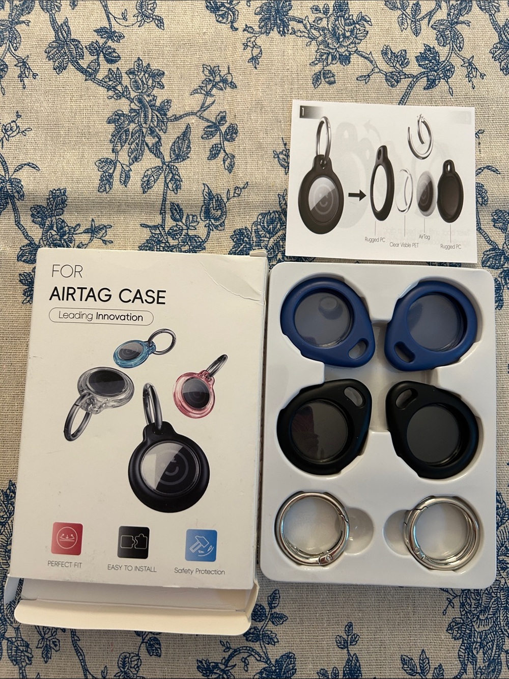 Silicone AirTag Protective Case with Keyring - 2 Blue & 2 Black